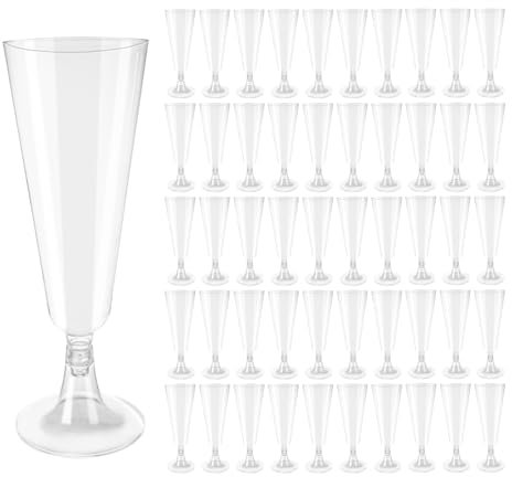 Hevysuo 50 Pezzi Bicchieri Champagne Plastica and Fondo,150 ml Trasparente Champagne Riutilizzabili per Feste,Compleanni,Matrimoni,Capodanno
