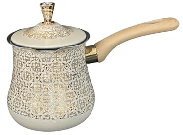 SiaBiced Edelstahl Induktionskanne Mokkakanne Türkische Kaffeekanne, Gießkanne mit Deckel und Ausguss, hitzebeständig, Türkische Kaffeekanne für Zuhause, Café, Restaurant, Camping, Gold Muster 720 ML