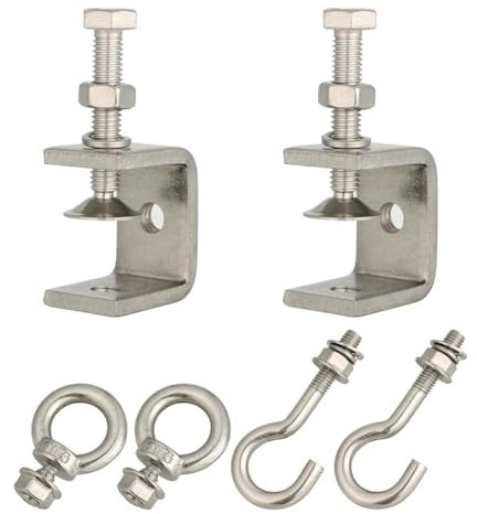 Lmzzdld Stainless Steel Small C Clamp with Ring, C Clamp,Pipe Clamp Hooks for Hanging, Beam Clamp with Ring for Woodworking