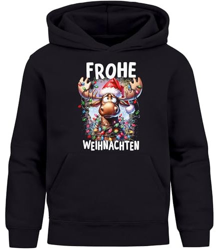 MoonWorks® Kinder Hoodie Weihnachtspullover Jungen Mädchen Elch Rentier Lustig Weihnachtsoutfit Kinder schwarz 152