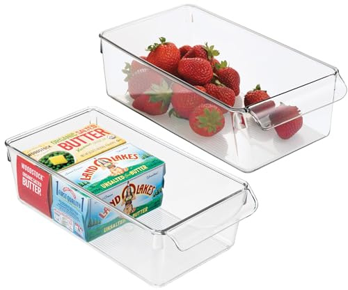 InterDesign iDesign Fridge Storage Bin with Handle - Fridge Tray for Meats and Cheeses - Set of 2 - Clear