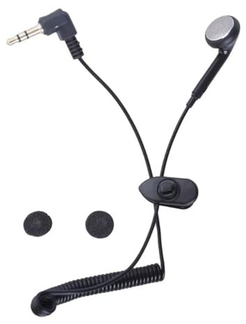 Huvqianu Spring Wire Single-Sided Earphone, 3.5mm Mono Earbud, Noise Isolating, Deep Bass, High-Fidelity Audio, Retractable Spring Cord, Schwarz