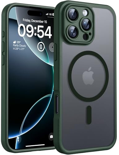 TOCOL für iPhone 16 Pro Hülle für Magsafe, Vollständiger Kameraschutz Stoßfest Kratzfest Transluzente Rückseite Magnetisch Handyhülle für iPhone 16 Pro Case, Alpengrün