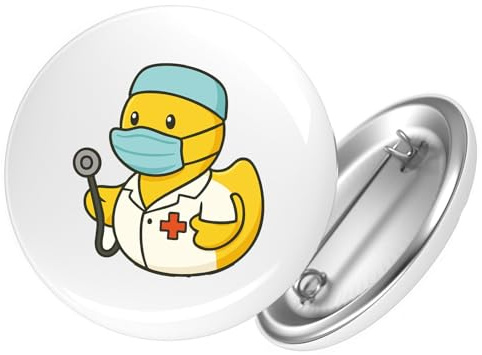 Huuraa Button Quietscheente Medizin Comic Gummiente Geschenk | 25mm Pin Accessoire rund mit Sicherheitsnadel Ansteckbutton Geschenkidee Anstecknadeln für Jacken Rucksäcke