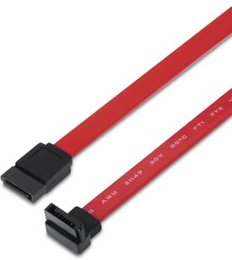 VoltShine Cable SATA III 6G acodado rojo 0.5m, ideal para conexiones de almacenamiento y transferencia de datos eficientes.