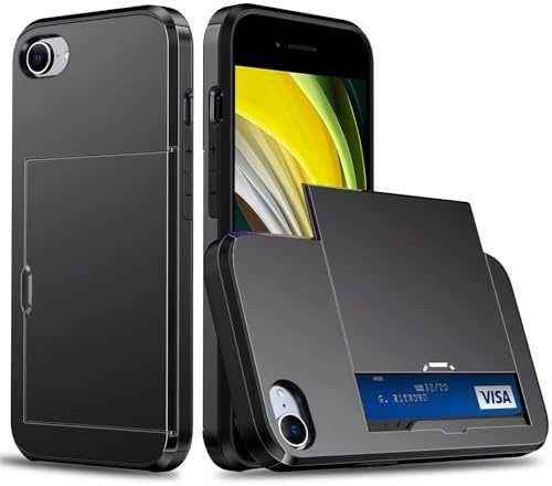 Belzsxy Handyhülle für iPhone 7/8/iPhone SE 2020/SE 2022 Hülle, mit Kartenfach, Harte PC Stoßfest Robust Fallschutz Outdoor Militär Schutzhülle für iPhone 7/8/SE 2020/SE 2022 (Schwarz)