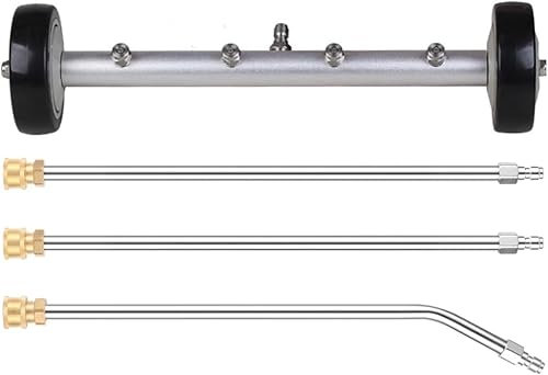 TINMAGI Limpiador de Tren de Rodaje, 40 cm Limpiador de Alta Presión, Lavadora a Presión con 3 Barras de Extensión 4 Boquillas, Escoba de Agua para Debajo del Suelo Lavado de Coche, 4000 PSI