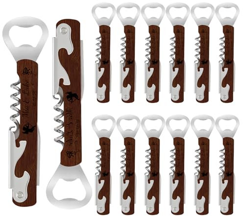 12 Unidades Abrebotellas de Madera Personalizado con Sacacorchos - Detalles de Boda para Invitados en Borgoña | Abridor de Vino & Regalos Nupciales Multifunción