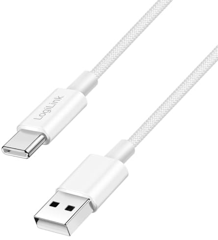 USB 2.0 Typ-C Anschlusskabel, A (Stecker) zu C (Stecker) mit Nylon-Ummantelung, 60W, Weiß, 0,5 m