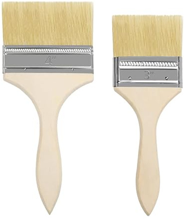 2 Pcs Double Thick Chip Paint Brushes, 3 & 4 / 72mm & 98mm Wood Stain Brushes with Wooden Handle and Hole, Natural Bristle Paint Brush for Walls, Fences, Furniture Staining, DIY Crafts & Wood Stain