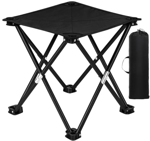 AOOSA Sgabello Pieghevole, Sgabello Pieghevole con Zaino e Borsa - Nero | Mini 32.5×32.5×33.5cm, Capacità di Carico Massima 90 kg, Sedia da Campeggio Portatile per Esterni, Pesca, Picnic