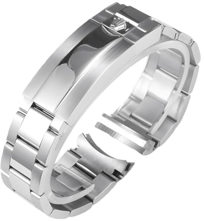 ROUREOX 904L Edelstahl Uhrenarmband Massiv, 20mm 21mm Glidelock Schließe, Ersatz Metallband Taucher für Rolex Submariner-Glänzendes Silber 20mm