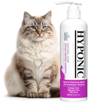 HYPONIC Hypoallergenes Shampoo, geruchsneutral für alle Katzen | Kein Conditioner erforderlich | Sulfat- und parabenfreie (parfümfrei 300ml)