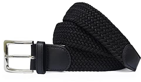 Gloop Unisex Elastischer Stoffgürtel Geflochtener Stretchgürtel Dehnbarer Gürtel für Damen und Herren Breite ca.3.5 CM Gr 105CM/110CM/115CM/120CM/130CM/135CM/140CM/145CM/150CM/155CM, Schwarz, 120 CM
