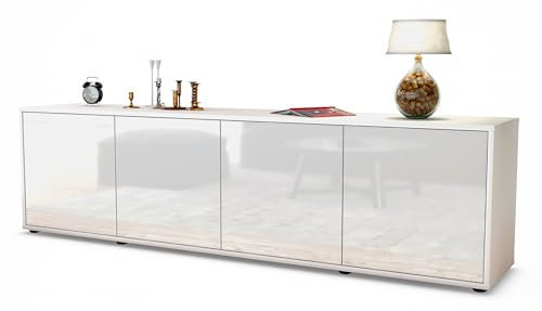 Stil.Zeit TV Schrank Lowboard Antonia, Korpus Weiss matt, Front Hochglanz-Design Weiß (180x49x35cm), mit Push-to-Open Technik