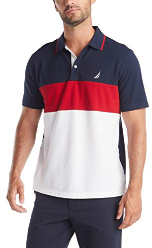 Nautica Men's Short Sleeve 100% Cotton Pique Color Block Polo Shirt Polo Shirt