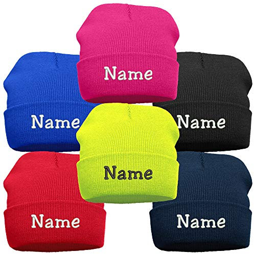 Nashville print factory Kinder Strickmütze Kindermütze Mütze Kids warm Bestickt mit Name/Wunschtext (Rot)