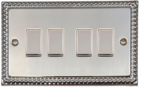 Georgian Polished Chrome Light Switch (4 Gang/White Insert/Chrome Switches) - MC204