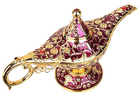 Vintage Aladdin Magic Genie Lampe für Zuhause, Party, Hochzeit, Tischdekoration und Geschenk, klassische Zinklegierung, arabische Lampe, Schmuckschatulle (Gold und Lila)