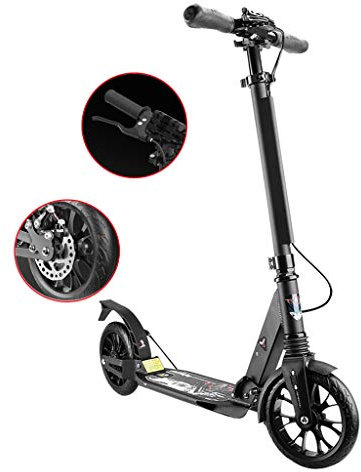 WRRAC-Trampolin Deluxe Kick Scooter mit 2 großen Rädern Handbremse, verstellbaren Griffen, mit Scheibenbremse Stoßdämpfungsmechanismus für ältere Kinder Jugendliche kleine Erwachsene
