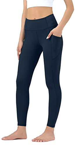 Leovqn Damen Sport Leggings Hohe Taille Blickdicht Yoga Hosen mit Taschen für Sports Laufen Joggen Training Freizeitkleidung Navy blau M