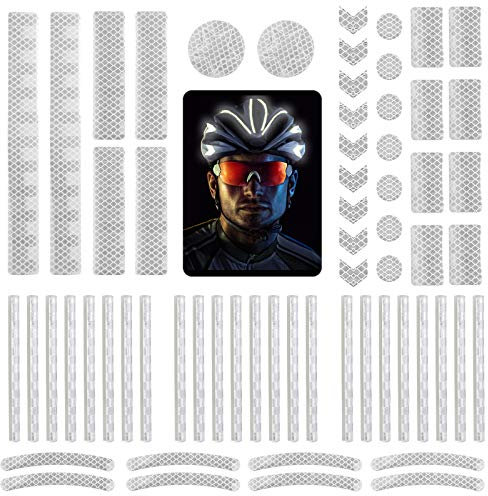 DONQL 64 Stück Reflektoraufkleber Set Reflektoren Aufkleber Sticker Reflektor Fahrrad Reflective Tape Reflexfolie Selbstklebend Reflektierende Aufkleber für Fahrrädern und Helmen (Weiß)
