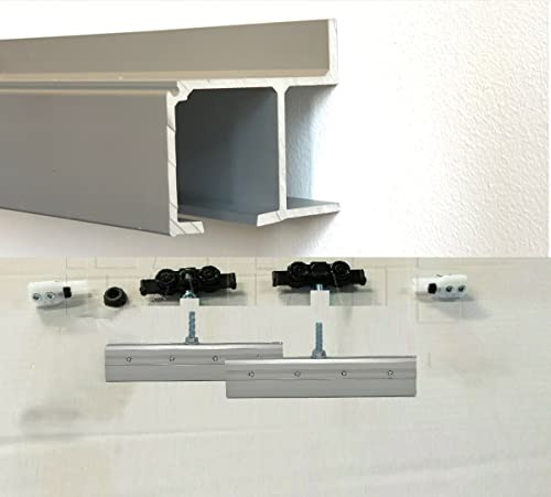 Kit pinze e Binario portata KG 150 attacco laterale a muro per Porta Scorrevole Vetro dimensioni cm 140