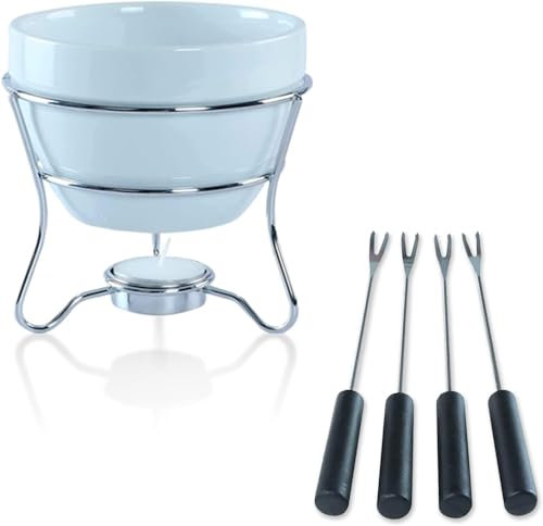 Yumchikel Chocolate Fondue Pot set Butter warmer Bowl Set with 4 Dipping Forks & Tea Light Holder – For the Perfect Melted,Chocolate & Cheese Serving fondue set valentines day gifts