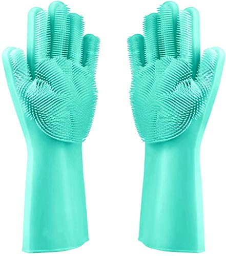 PREMIUM Geschirrspül Waschhandschuhe mit Noppen Oberfläche & feinen Bürsten zum Reinigen der Küchenutensilien I Silikon Reinigungshandschuhe Ideal zum Geschirr spülen & Putzen im Haushalt (Blau)