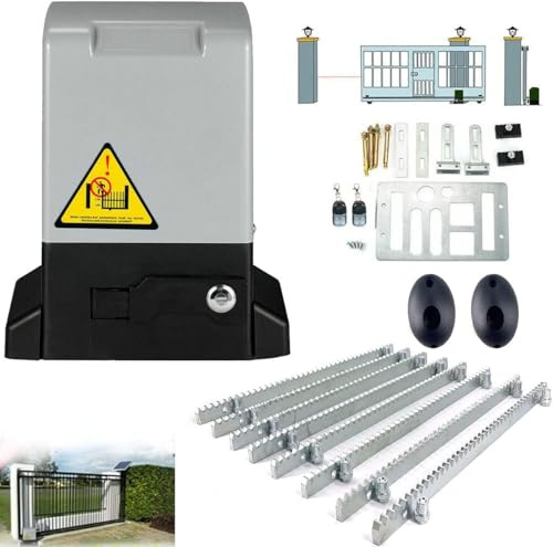 Automatic Sliding Gate Opener Electric Sliding Gate Opener Kit 800KG | 370W with 2 Remote Controls Garage Door Opener, Rack Driven Security Gate Operator with 2 Infrared Sensors, 4m Racks