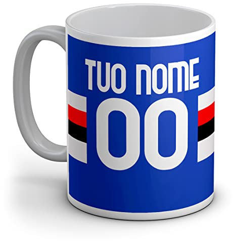 quickgadget Idea Arredo Casa Regalo Tazza Sport in Ceramica Sport per Tifoso Calcio Sampdoria, Personalizzato con Nome e Numero