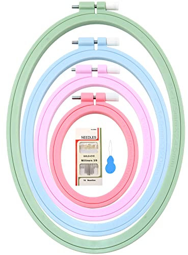 ZOCONE 4 ovale Stickrahmen aus ABS-Kunststoff, 4 Größen, Stickrahmen für Näharbeiten, Näharbeiten, Stickprojekte (Größe: 24,4 cm, 19,1 cm, 14,5 cm, 9,9 cm)