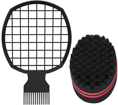 Haarbürste Afro Twist Comb - Schwamm Curl Sponge Set - DIY Styling Tool - Home Salon Portable Afro Curling Brush