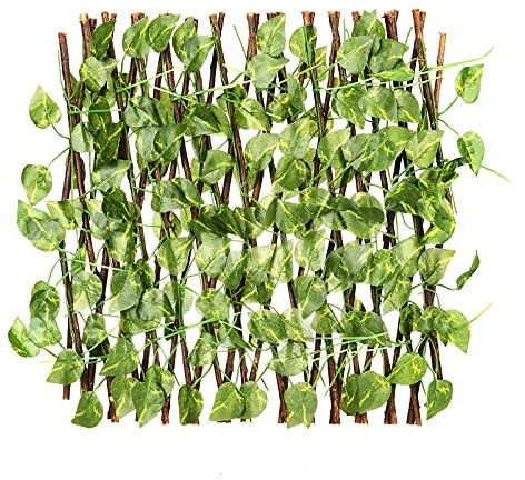 HELTER Malla de privacidad para valla, 2 piezas de mimbre expandible, valla de jardín, enrejado con hojas, panel de valla de sauce para plantas trepadoras