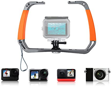 Sport Camera Diving Rig Stabilizer, Handheld WaterproofUnderwater Diving Rig with Double Cold Shoe,Diving Dual Arm Tray System Stabilizer for Sports Action Cameras