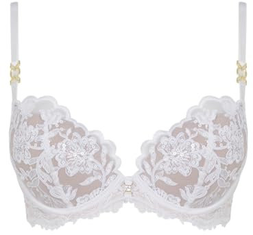 Ann Summers The Icon Padded Plunge Bra White, A-D Cup, Sequin Embellished Womens Underwear, Bridal Womens Lingerie