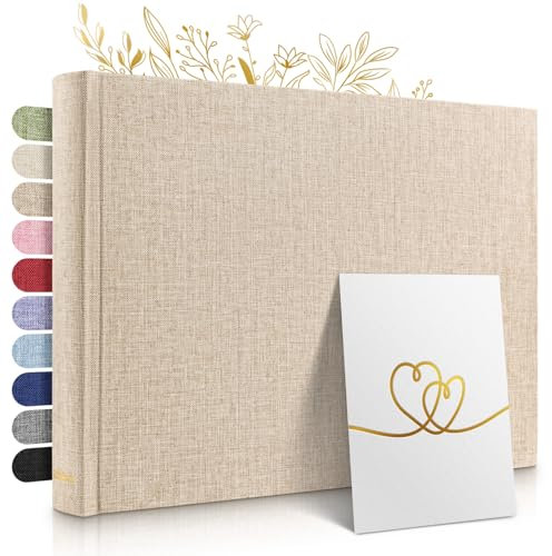 ZEITLOOS® Fotoalbum zum Selbstgestalten - Leinen - 150 Fotos Gold-Beige