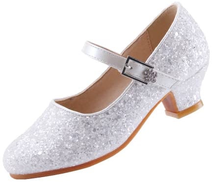 EIGHT KM Mädchen High Heel Kleid Schuhe Mary Jane Hochzeit Pumps Prinzessin Schuhe EKM7015 Cinderella Sparkle Glitter Weiß Größe EU 31