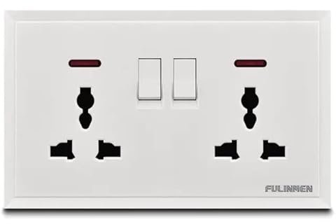 Fulinmen Universal Electrical Flat Plate Double Switched Fast Charging Power Socket with Neon Lights 13 A (White)
