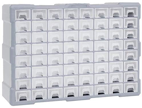 Tidyard Multi-Schubladen-Organizer 64 Schubladen Kleinteilemagazin Sortierkasten Sortimentskasten Sortimentsbox Schraubenbox Sortierbox für Kleinteile ordnungssystem Werkstatt, 52x16x37,5 cm