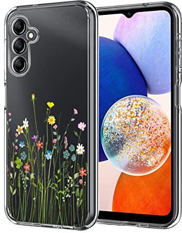 Unov Hülle Kompatibel mit Galaxy A14 Hülle klar Transparent Schlanke Schutzhülle Weich TPU Stoßstange Geprägtes das Muster Stoßdämpfung 6.6 Zoll (Blumen Blumenstrauß)