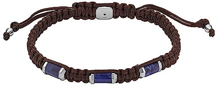 Fossil Herren-Edelstahl-Perlenarmband mit Schieberverschluss, Braun und Blau