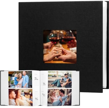XFveiwoo Photo Album 4x6 240 Photos with Writing Space Leather Cover with Front Window Picture Album, 240 Photos 4x6 Photo Album Book for Wedding Kids Travel Family Baby Pictures (Black)