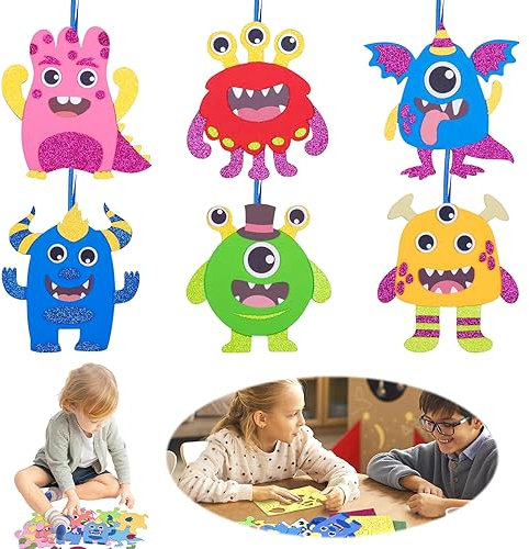 SPERMUOY Monster Bastelsets Kinder 3 4 5 6 7Jahre,6 Halloween Monster Bastelsets zum Basteln, Papier Bastelhandwerk Bastelsets für 3 4 5 6 Jahre für Jungen Mädchen