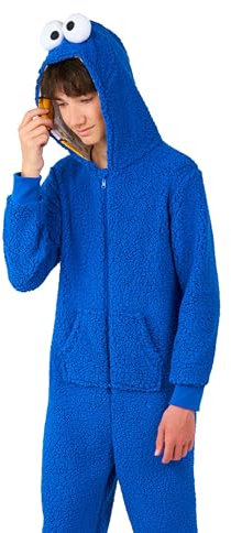 OppoSuits Kinder Cookie Monster Onesie - Sesamstraße Einteiliger Schlafanzug - Lose Passform - Inklusive Taschen - Blau