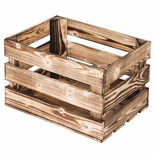 LAUBLUST Caisses en bois vintage flammé | Caisses à vin, caisses à fruits et légumes | L - env. 40 x 30 x 25 cm | Caisses de décoration & pour la fabrication de meubles