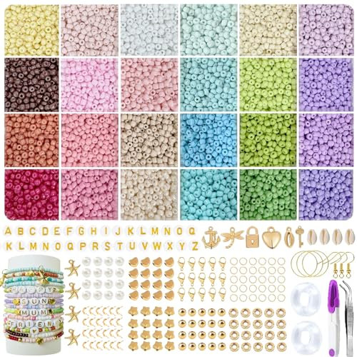Konoz Perlen für Armbänder, 3mm Perlen Set, Armbänder Selber Machen, 26 Colors Perlen zum Auffädeln, Schmuck Selber Machen Set, DIY Set Erwachsene Kinder, Freundschaftsarmbänder, Basteln Mädchen