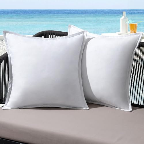 MIULEE Outdoor Kissen Wetterfest Kissenbezug Wasserdichter Dekorative Kissenbezüge Leinen-Optik Sofakissen Dekokissen für Garten Sofa Couch Wohnzimmer Schlafzimmer 2er Set 40x40cm Weiß