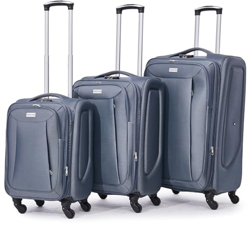 VERTICAL STUDIO Tromso Stoffkoffer 20 24 28 Trolley 3er-Set, Teleskopgriff, Zahlenschloss, inkl. Handgepäckkoffer, pflegeleicht und widerstandsfähig (grau)