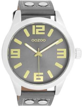 Oozoo Timepieces Herren Uhr in Silber/Dunkelgrau| Armbanduhr Herren mit Lederarmband | Hochwertige Uhr für Männer | Edle Analog Herrenuhr (46mm Gehäuse) in rund C1087